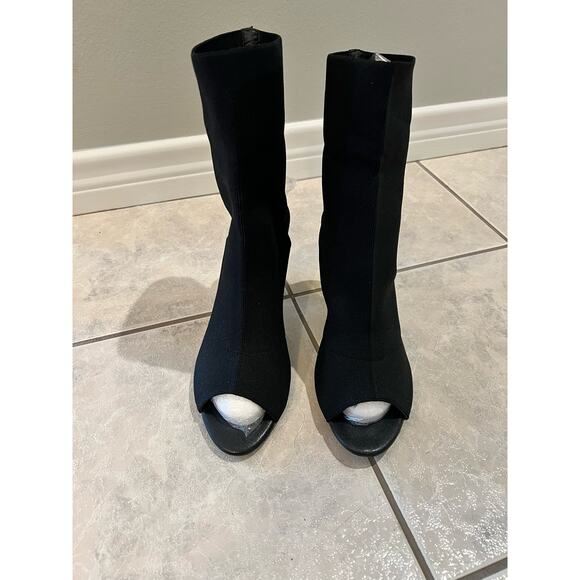 Cuccoo Chunky Gold Heeled Open Toe Black Size 41 (8) Sandal Slip on Boots - Picture 2 of 7